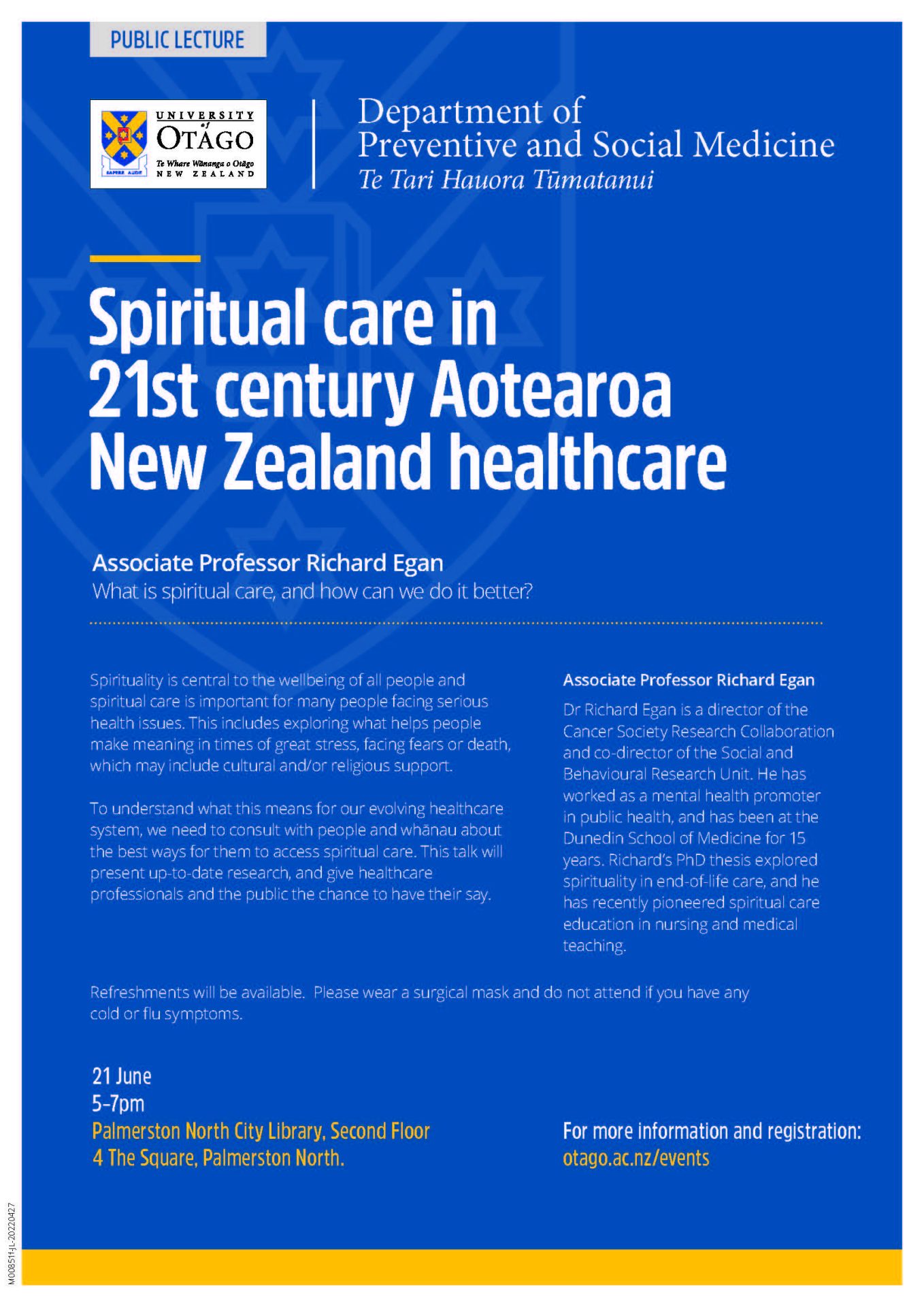 Presentation by Assoc. Professor Richard Egan at Palmerston North Library June 21st from 5-7 pm